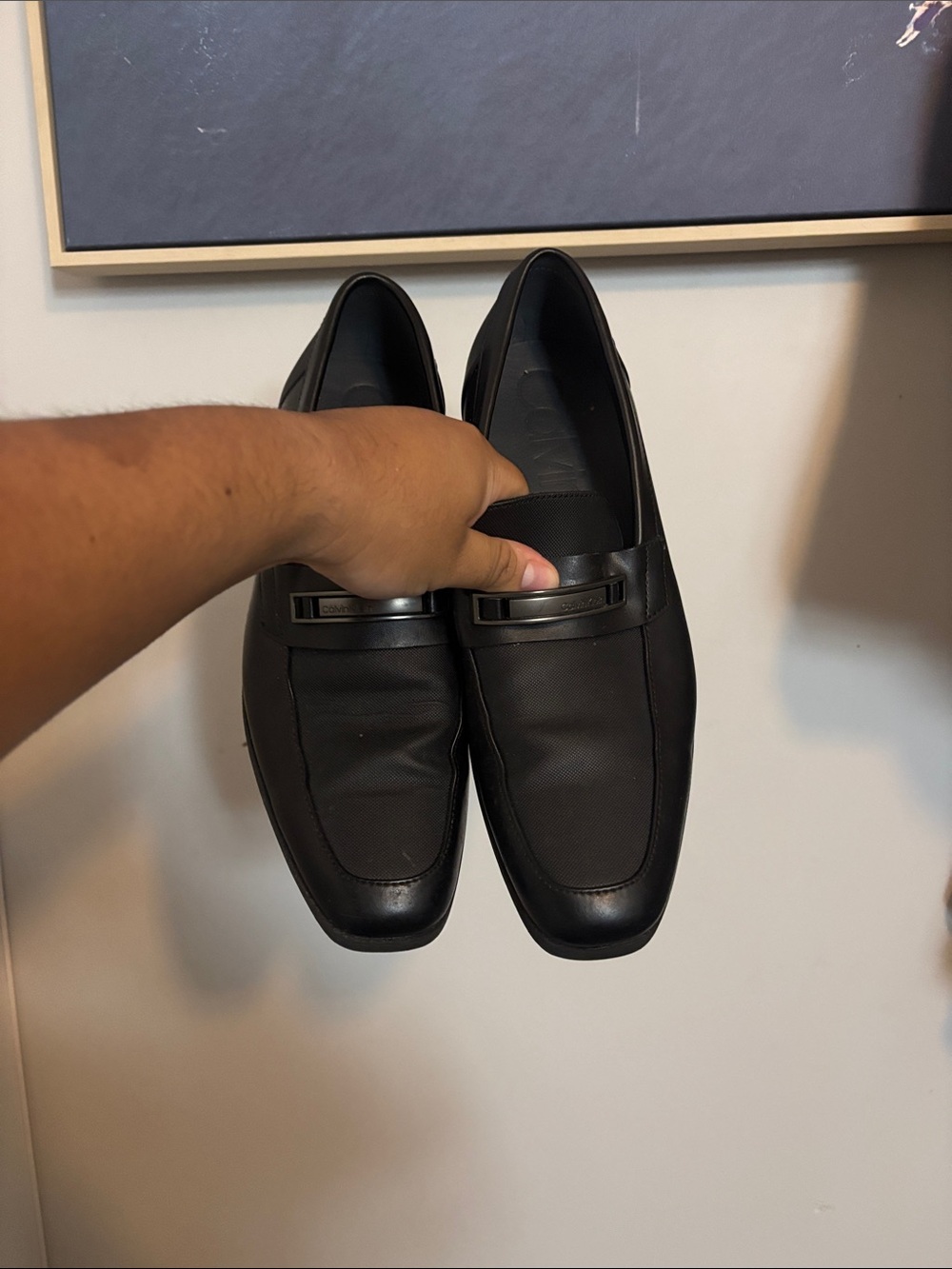 Calvin Klein Men's Black Slip-On Loafers with Metal Bit